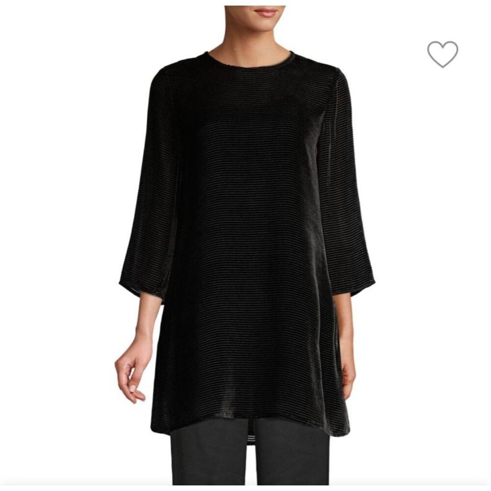 Eileen Fisher Silk Velvet Burnout Tunic Dress Black XS NWT Minimalist